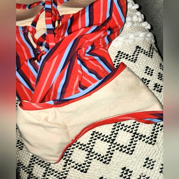 Kona Sol Striped Strappy Lace Up One Piece Swimsuit - Picture 9 of 9